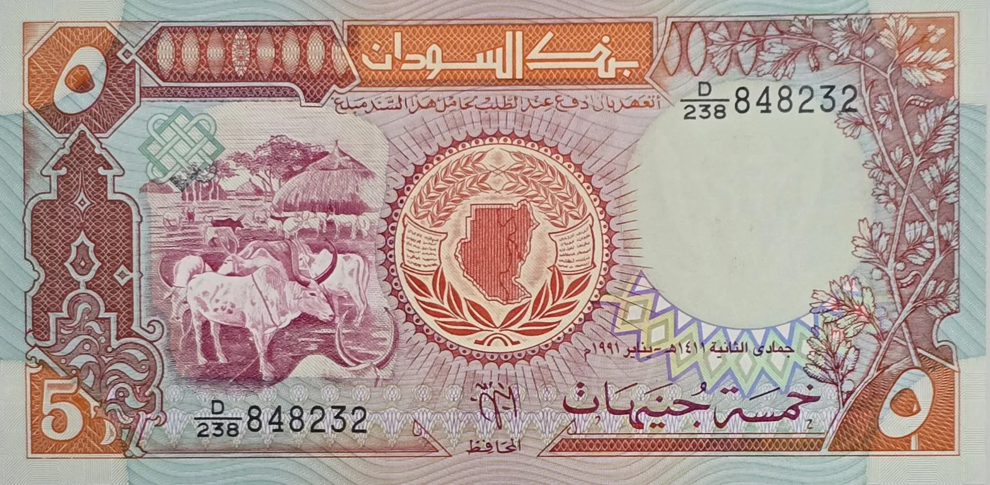 اسکناس سودان 5 پوند سودان 1991